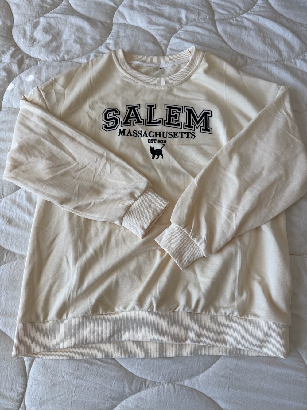 Salem Massachusetts Embroidered Crewneck Sweatshirt Cream M